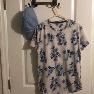 Matching hat and floral shirt
